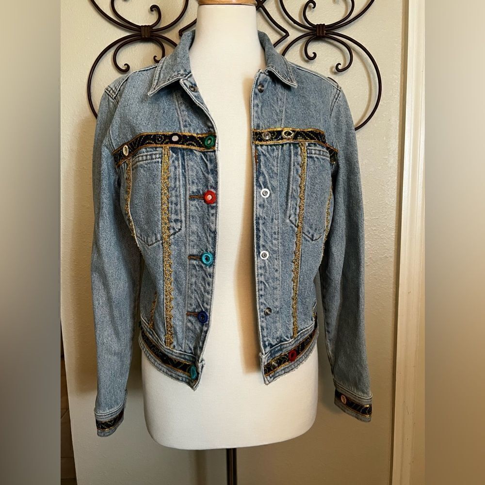 VINTAGE 90'S Y2K ABS ALLEN SCHWARTZ MIRROR DENIM JEAN JACKET SIZE MEDIUM